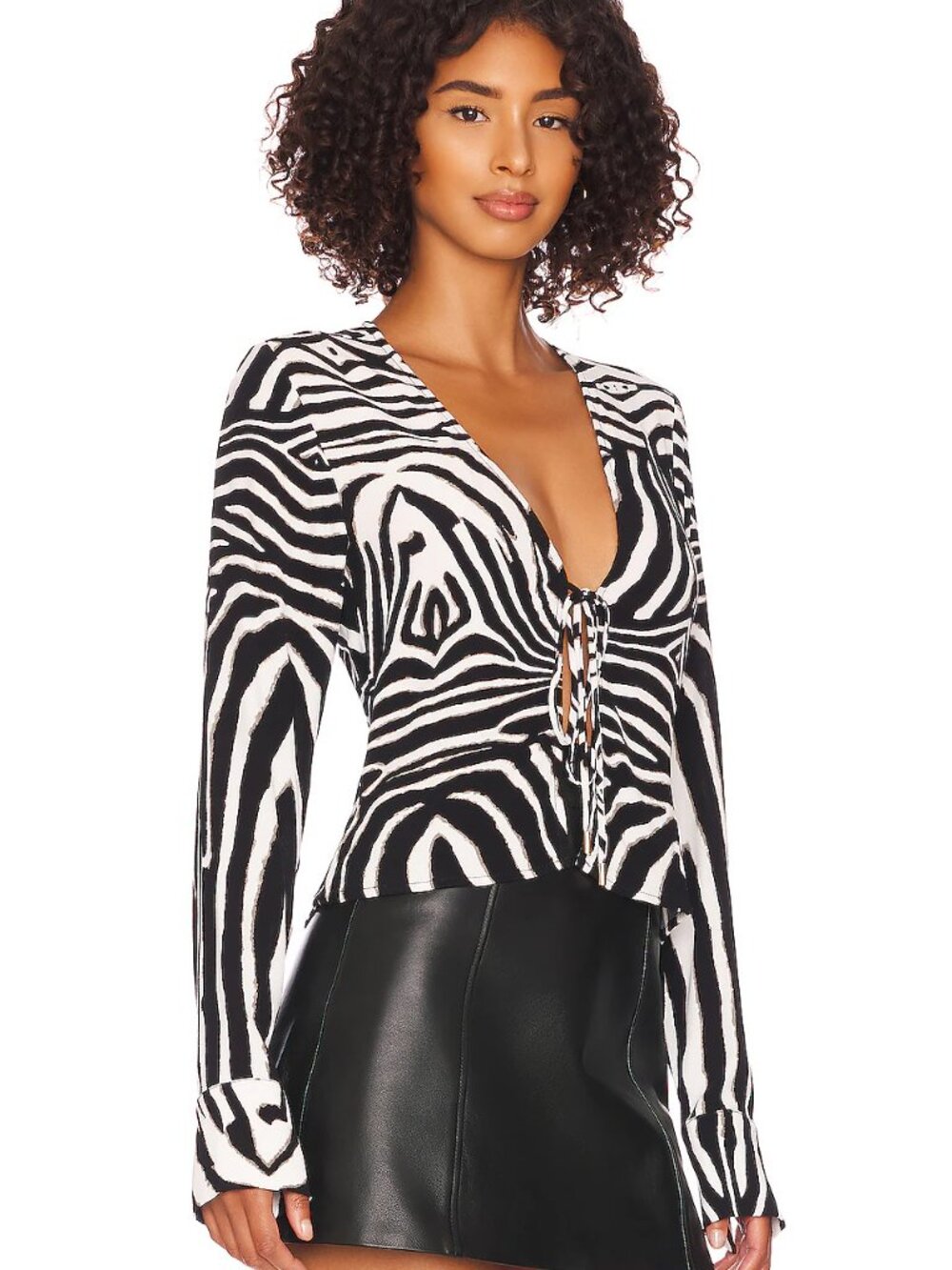 AFRM Yamila Flyaway Top Zebra Print Cropped Front Tie Blouse Size S/P